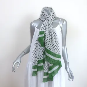 Dolce & Gabbana Shawl Scarf White/Green Polka Dot Print Chiffon
