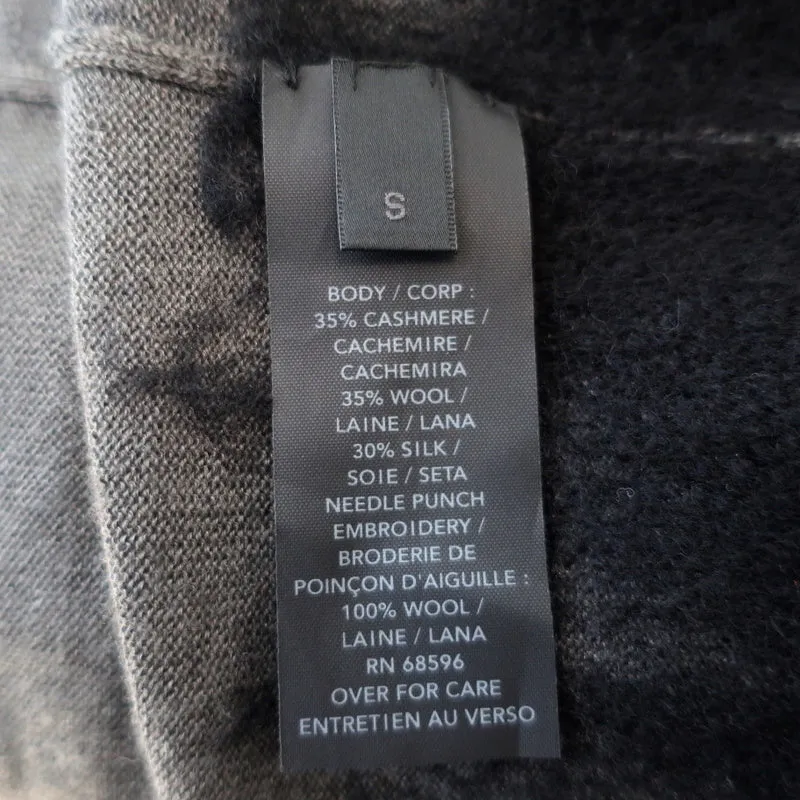 Donna Karan Draped Cardigan Gray Embroidered Cashmere-Wool Size Small