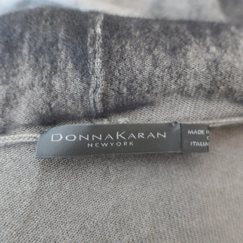 Donna Karan Draped Cardigan Gray Embroidered Cashmere-Wool Size Small