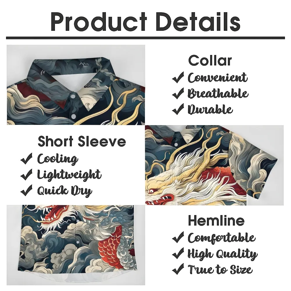 Dragon Print Casual Oversized Short Sleeve Shirt 2407001210