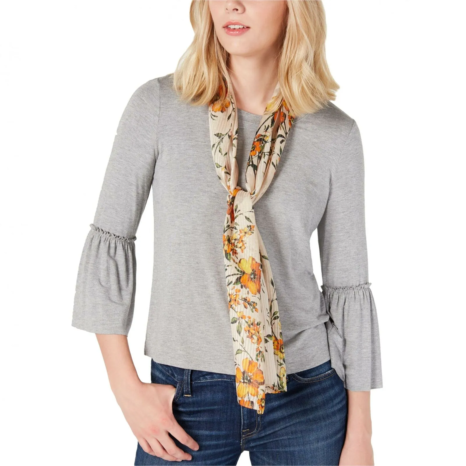 Echo Women's Nomadic Floral Silk Striped Shiny Accent Oblong Scarf