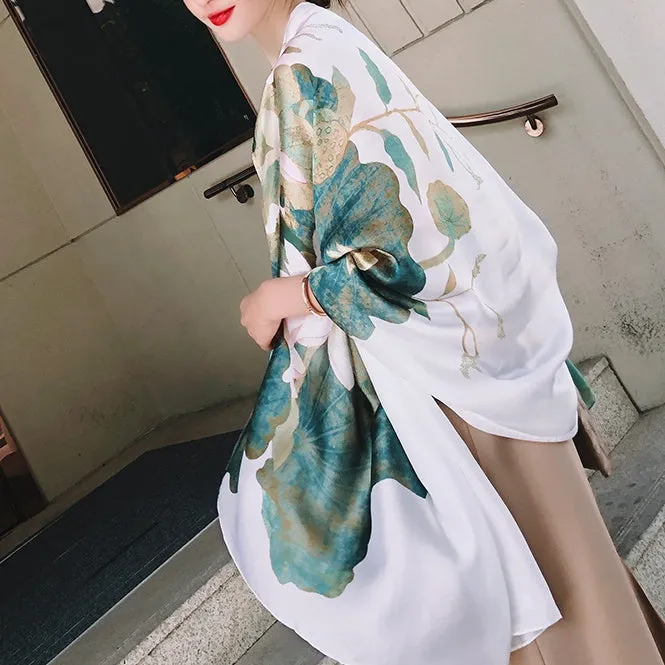 Elegant Fashion Lotus Flower Silk Scarf Shawl Wrap for Women Ladies Girls 90x180