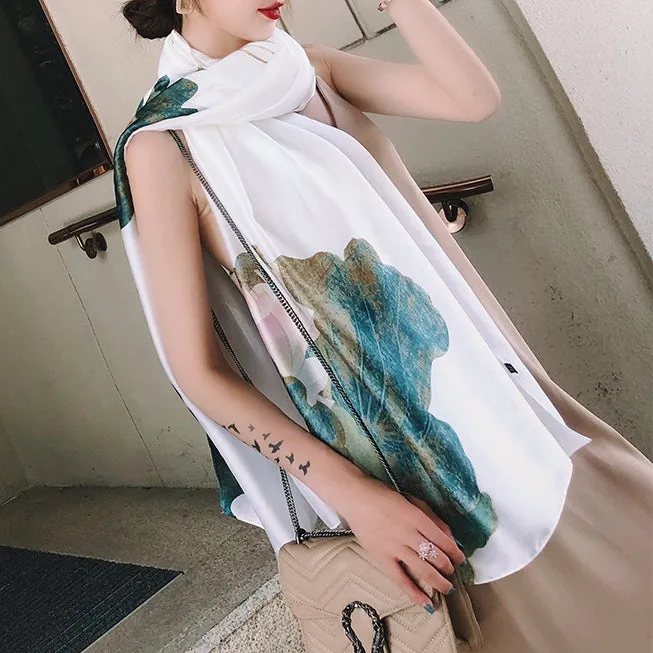 Elegant Fashion Lotus Flower Silk Scarf Shawl Wrap for Women Ladies Girls 90x180