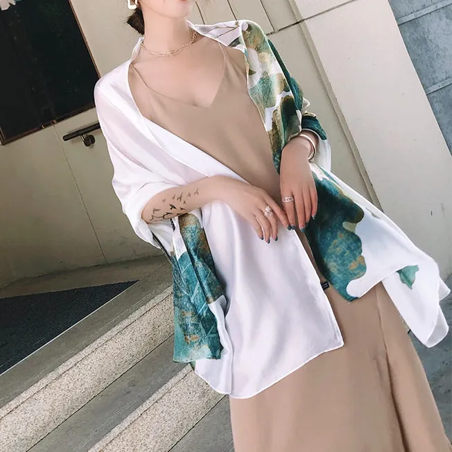 Elegant Fashion Lotus Flower Silk Scarf Shawl Wrap for Women Ladies Girls 90x180