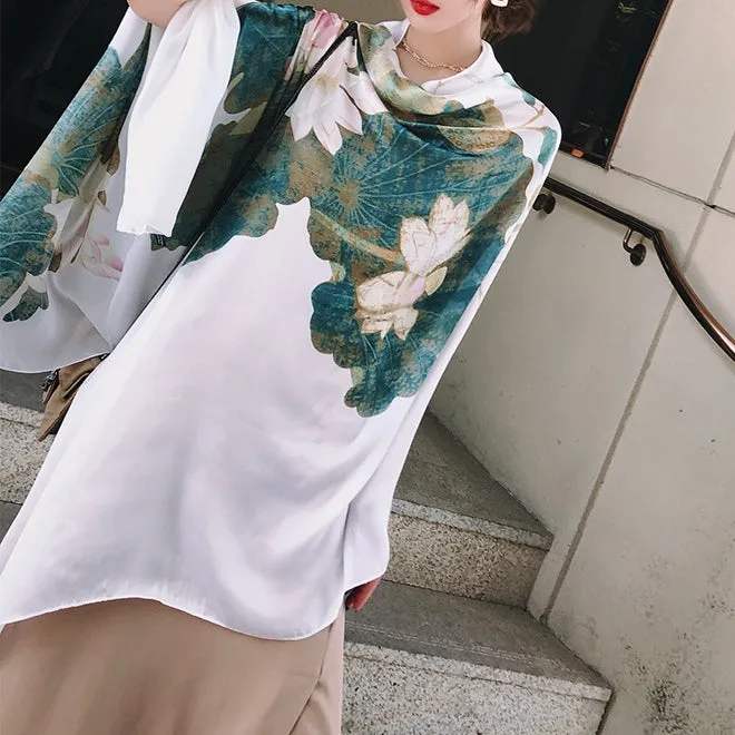 Elegant Fashion Lotus Flower Silk Scarf Shawl Wrap for Women Ladies Girls 90x180