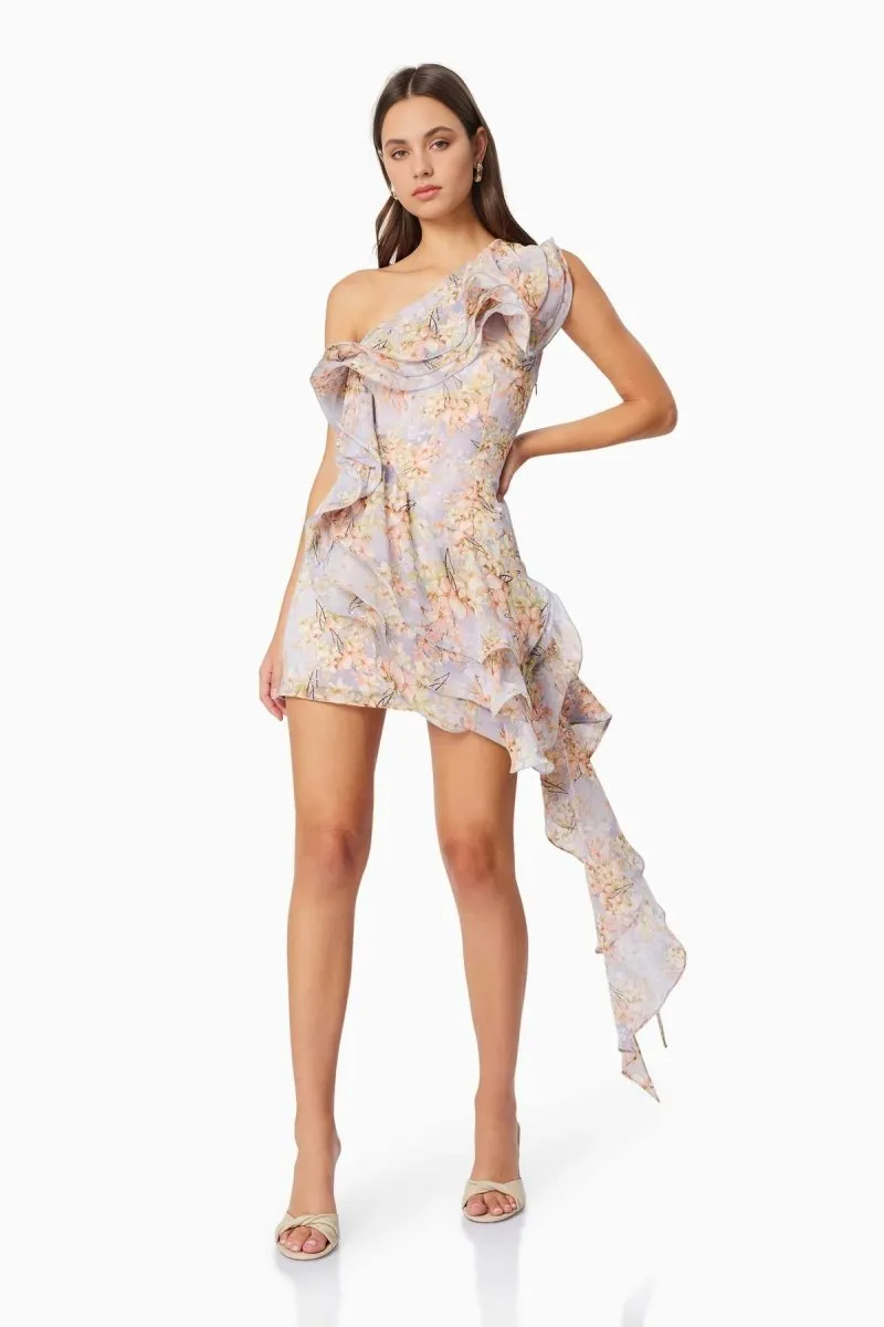 Elliatt - Sahara One Shoulder Floral Mini Dress In Purple