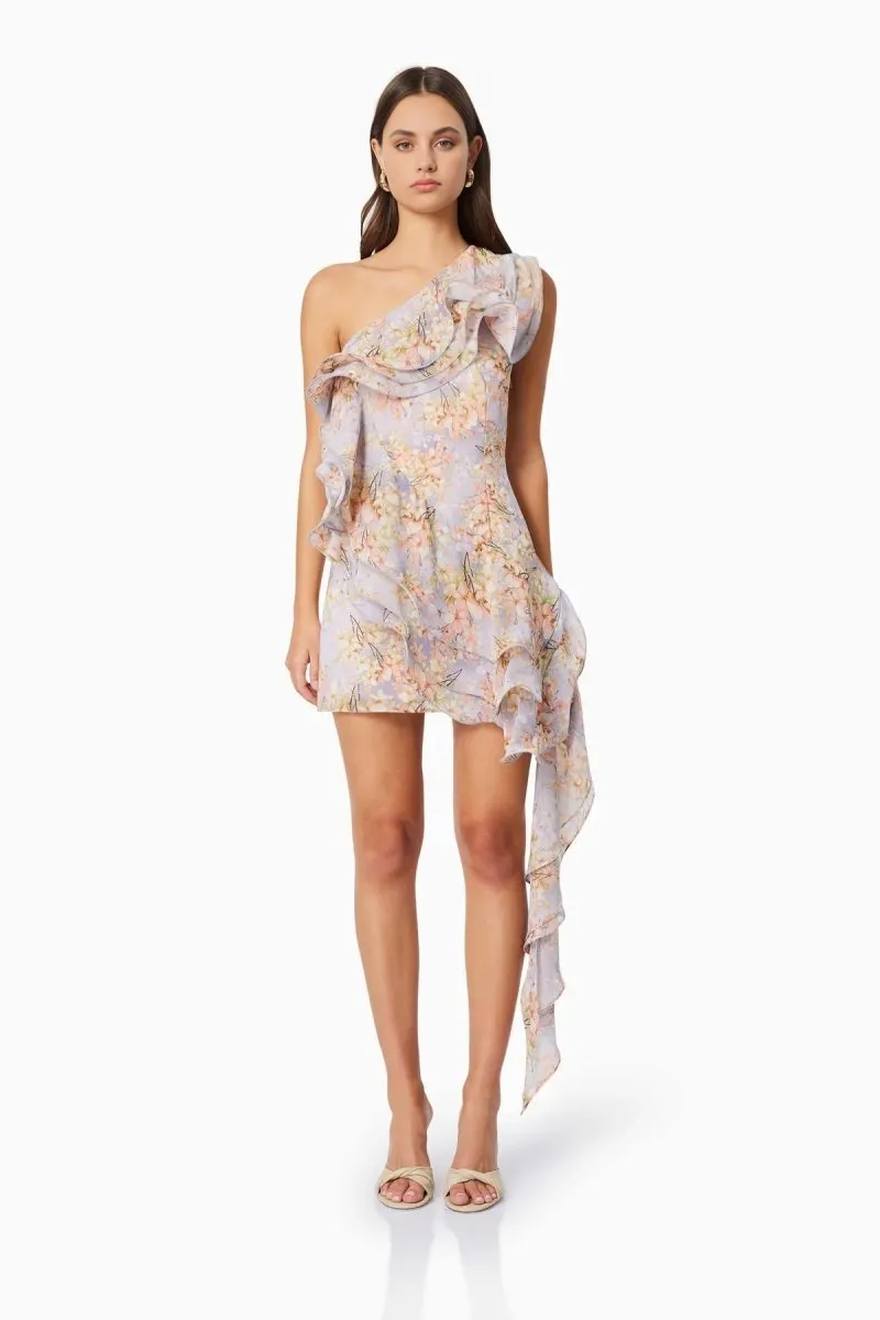 Elliatt - Sahara One Shoulder Floral Mini Dress In Purple