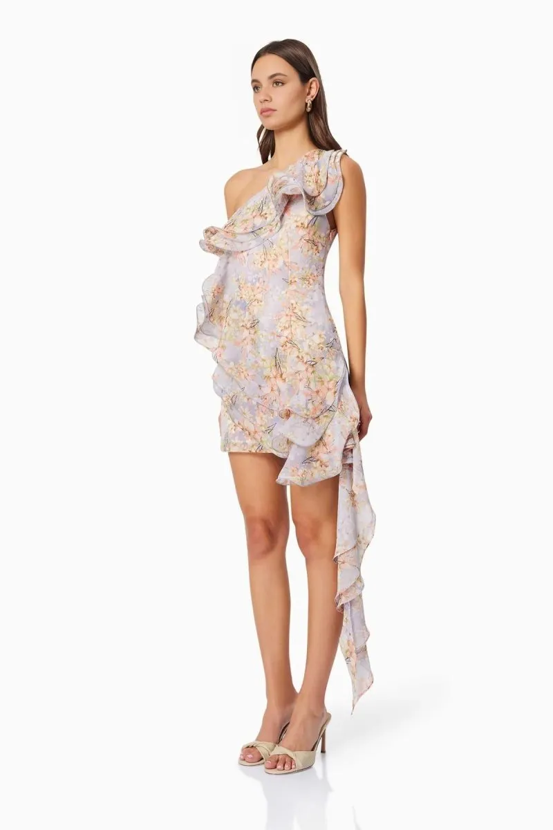 Elliatt - Sahara One Shoulder Floral Mini Dress In Purple