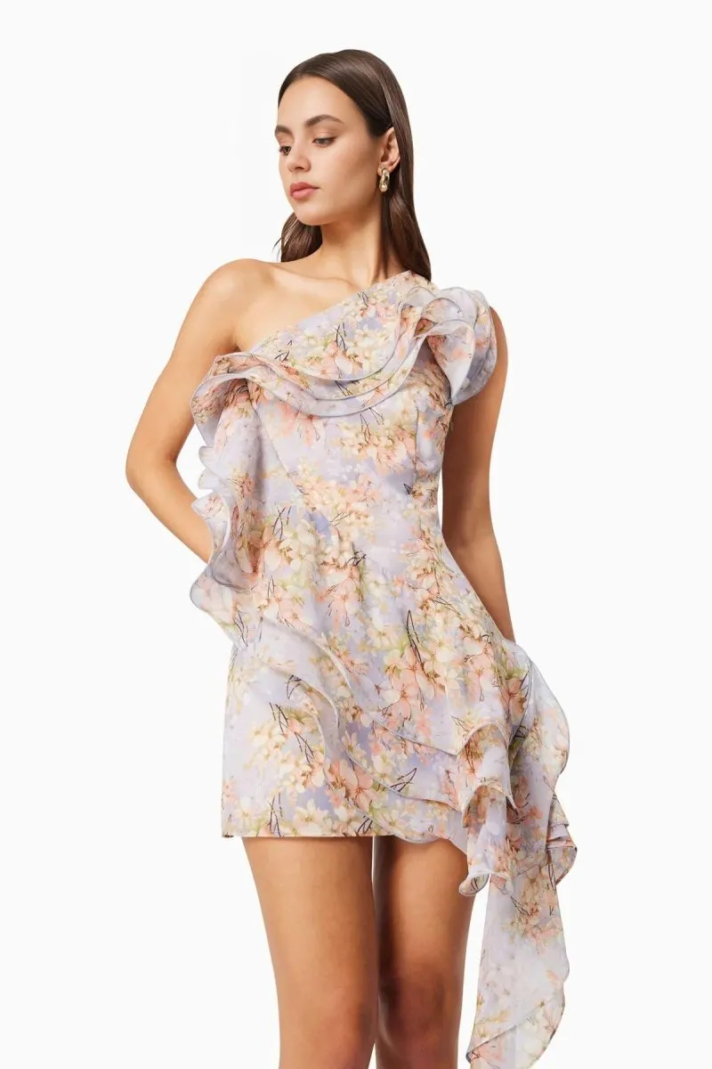 Elliatt - Sahara One Shoulder Floral Mini Dress In Purple