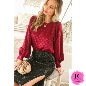 Embrace The Joy Burgundy Satin Blouse