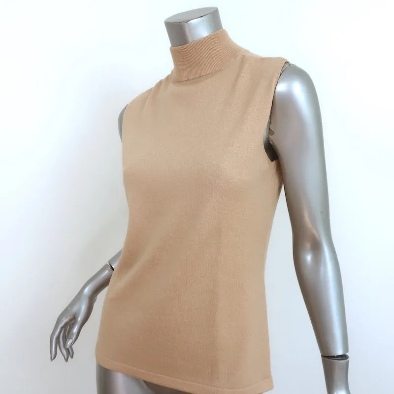 Escada Sleeveless Turtleneck Top Beige Cashmere-Blend Knit Size 38