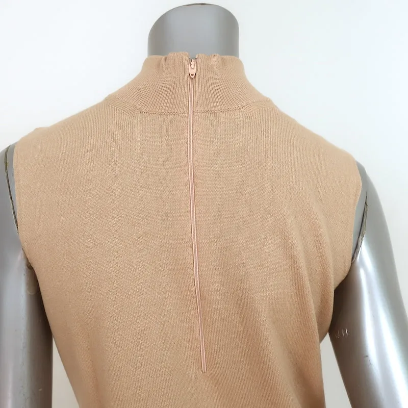 Escada Sleeveless Turtleneck Top Beige Cashmere-Blend Knit Size 38