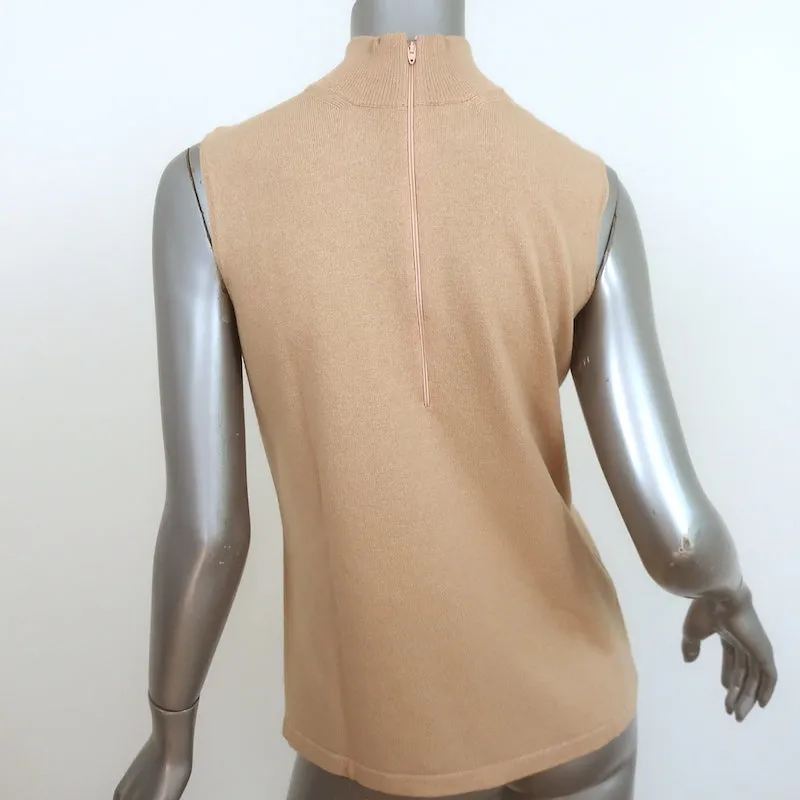 Escada Sleeveless Turtleneck Top Beige Cashmere-Blend Knit Size 38