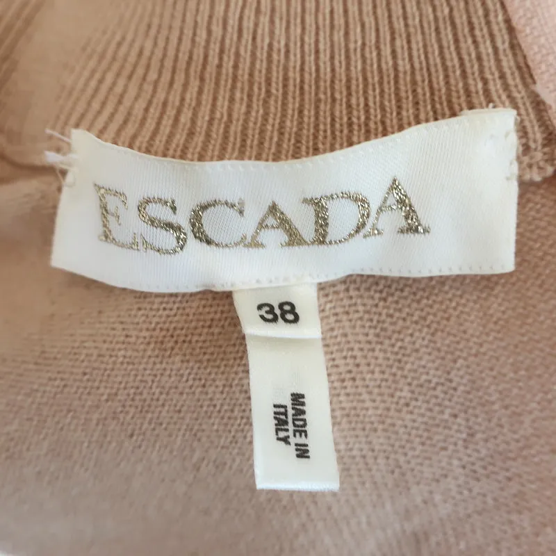 Escada Sleeveless Turtleneck Top Beige Cashmere-Blend Knit Size 38