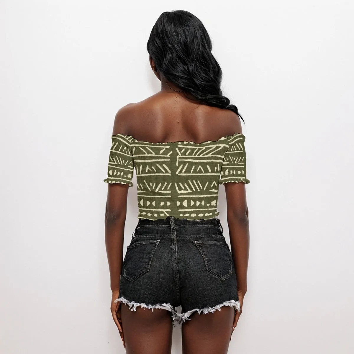 Ethnic African All-Over Print Women's One-shoulder Off-the-navel Short Sleeve T-shirt