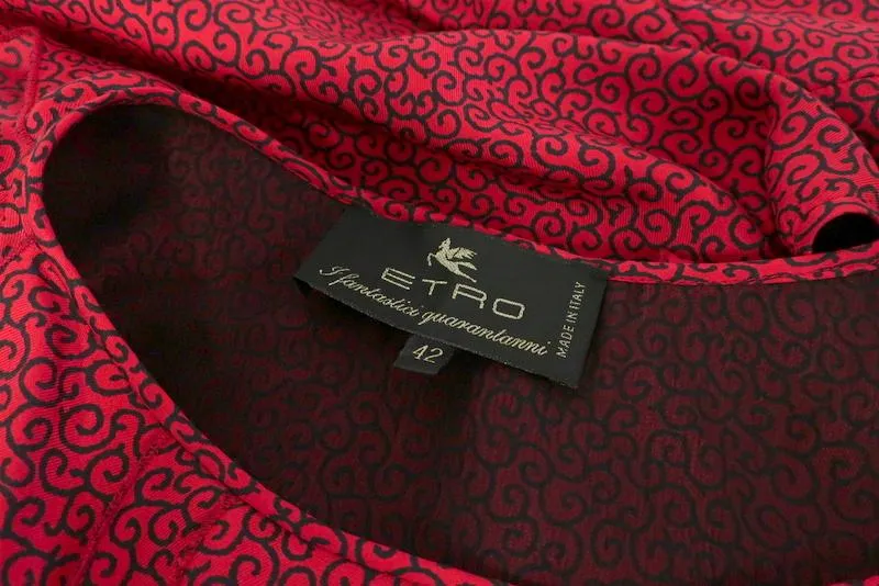 Etro Blouse Red Printed Silk Size 42 Sleeveless Tie-Back Top