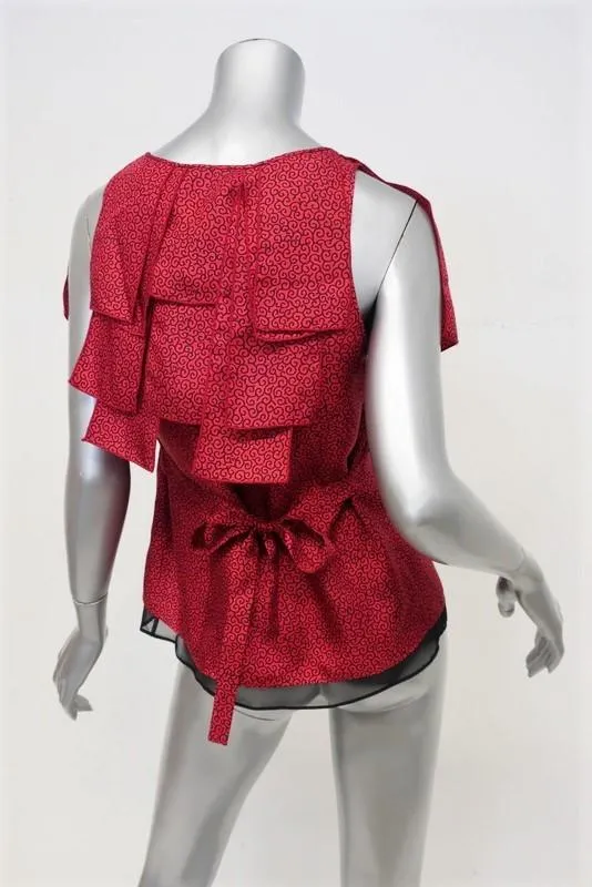 Etro Blouse Red Printed Silk Size 42 Sleeveless Tie-Back Top