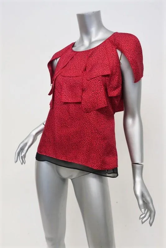 Etro Blouse Red Printed Silk Size 42 Sleeveless Tie-Back Top