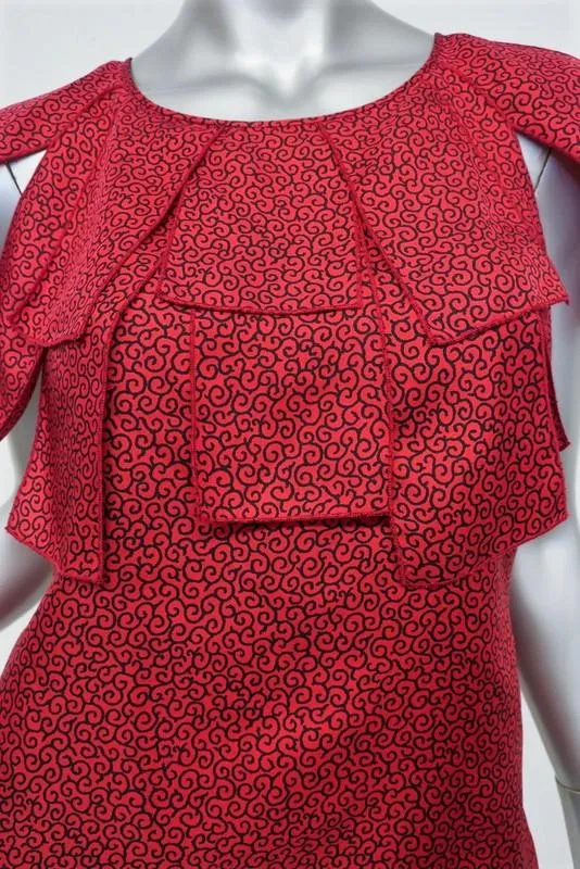 Etro Blouse Red Printed Silk Size 42 Sleeveless Tie-Back Top