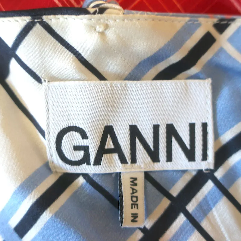 GANNI Patchwork Slip Dress Multicolor Check Print Stretch Satin Size Small