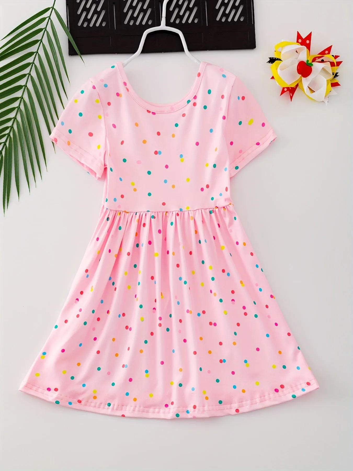 Girls Adorable Fruit Graphic A-line Dress - Short Sleeve, Loose & Comfy for School Days - Lightweight, Breathable Design with Vibrant Prints