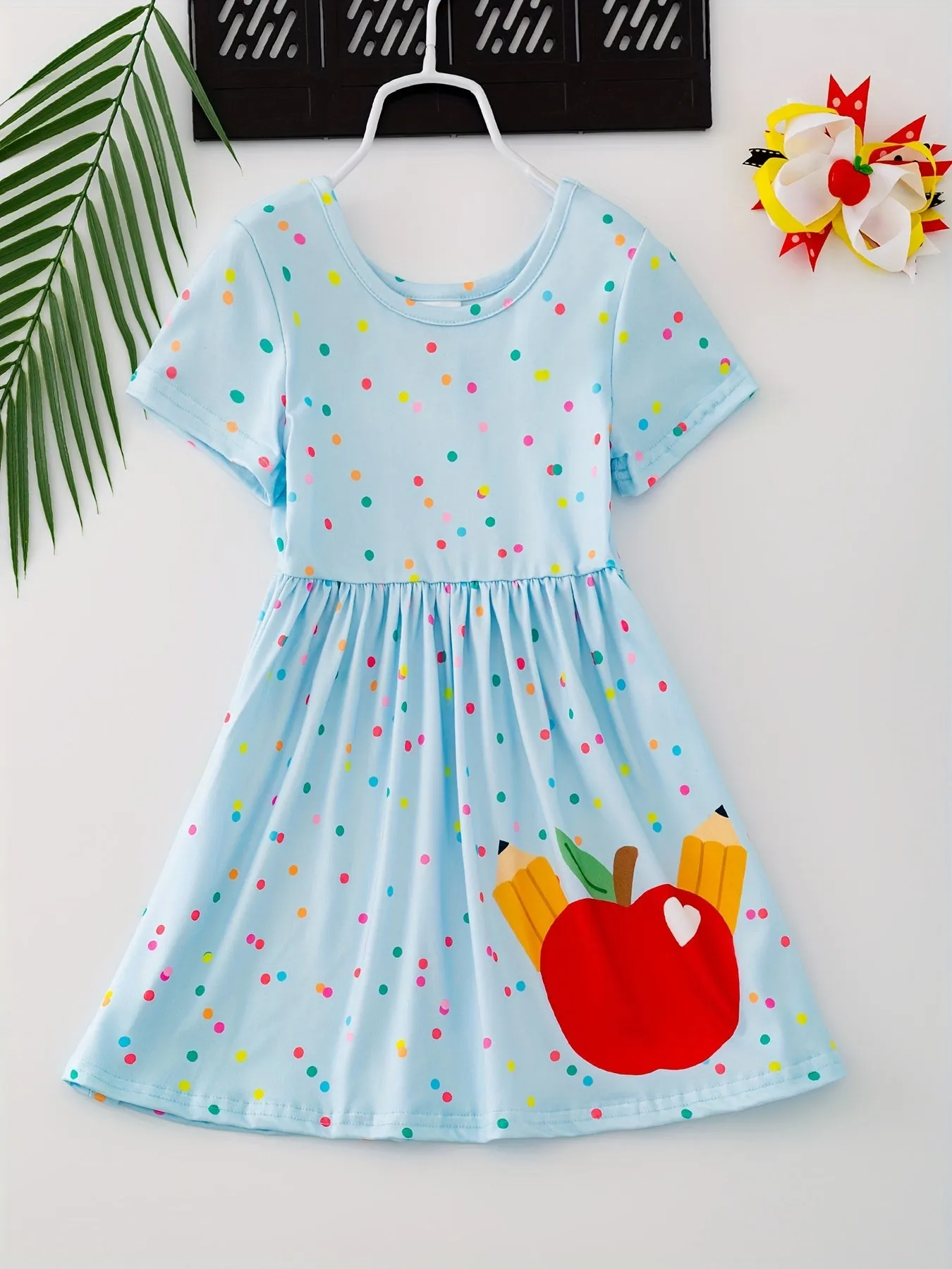 Girls Adorable Fruit Graphic A-line Dress - Short Sleeve, Loose & Comfy for School Days - Lightweight, Breathable Design with Vibrant Prints