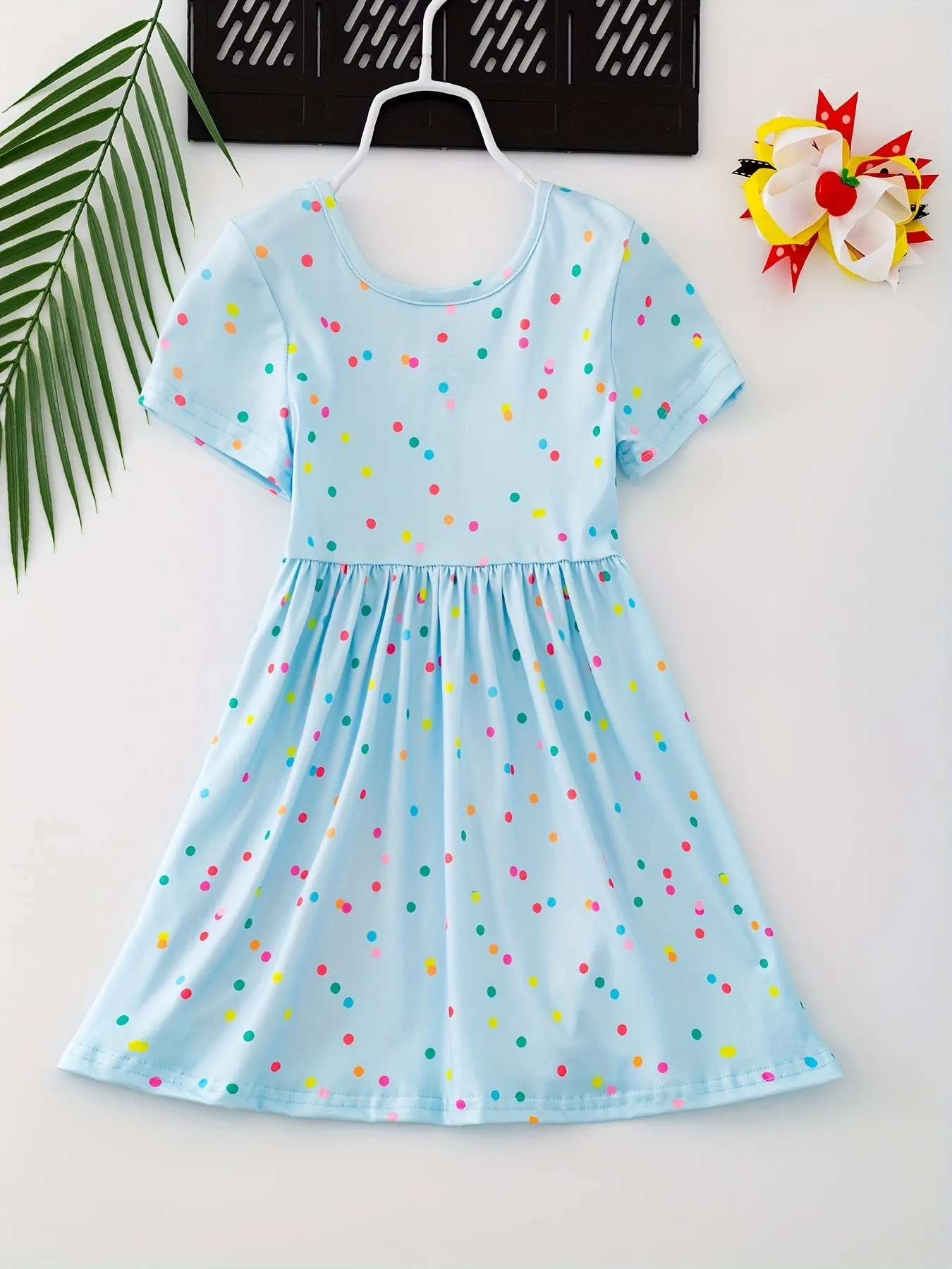 Girls Adorable Fruit Graphic A-line Dress - Short Sleeve, Loose & Comfy for School Days - Lightweight, Breathable Design with Vibrant Prints