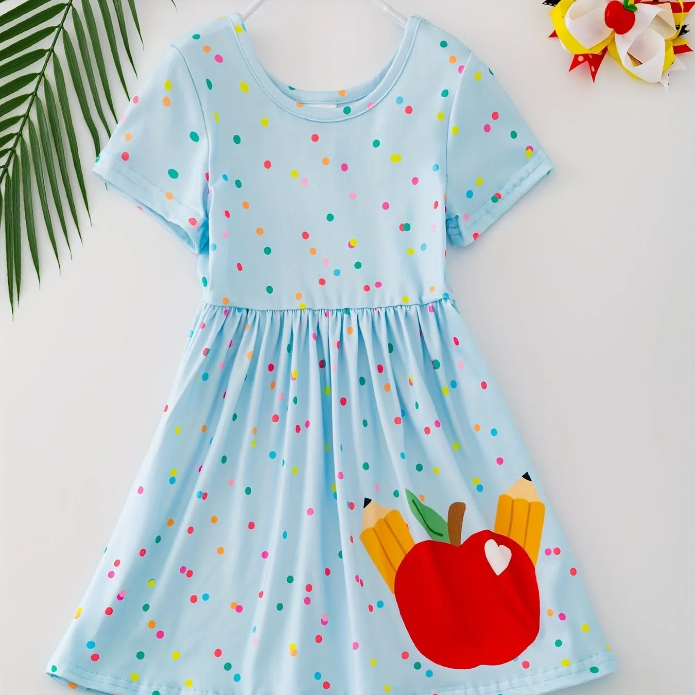 Girls Adorable Fruit Graphic A-line Dress - Short Sleeve, Loose & Comfy for School Days - Lightweight, Breathable Design with Vibrant Prints