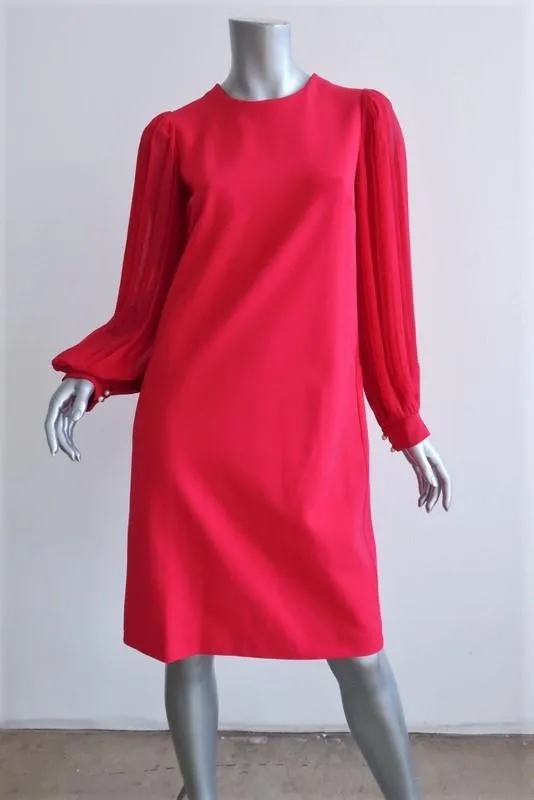 Gucci Pleated-Sleeve Shift Dress Magenta Silk & Stretch Crepe Size Medium