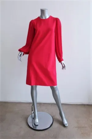 Gucci Pleated-Sleeve Shift Dress Magenta Silk & Stretch Crepe Size Medium