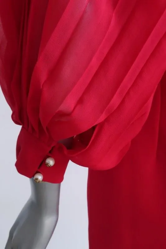 Gucci Pleated-Sleeve Shift Dress Magenta Silk & Stretch Crepe Size Medium