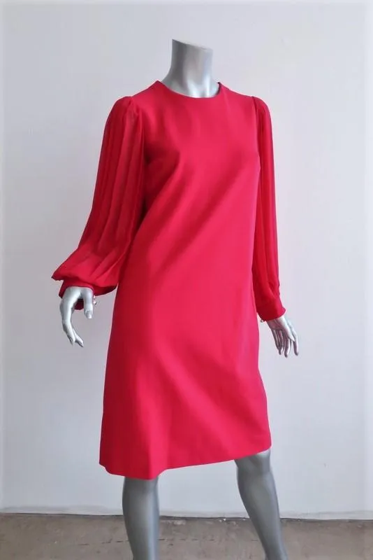 Gucci Pleated-Sleeve Shift Dress Magenta Silk & Stretch Crepe Size Medium
