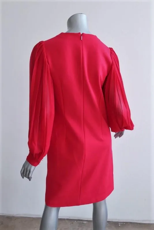 Gucci Pleated-Sleeve Shift Dress Magenta Silk & Stretch Crepe Size Medium
