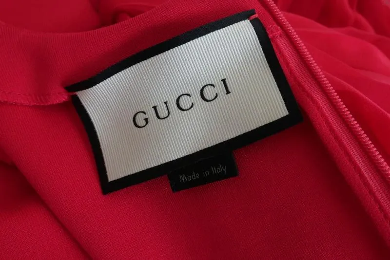 Gucci Pleated-Sleeve Shift Dress Magenta Silk & Stretch Crepe Size Medium
