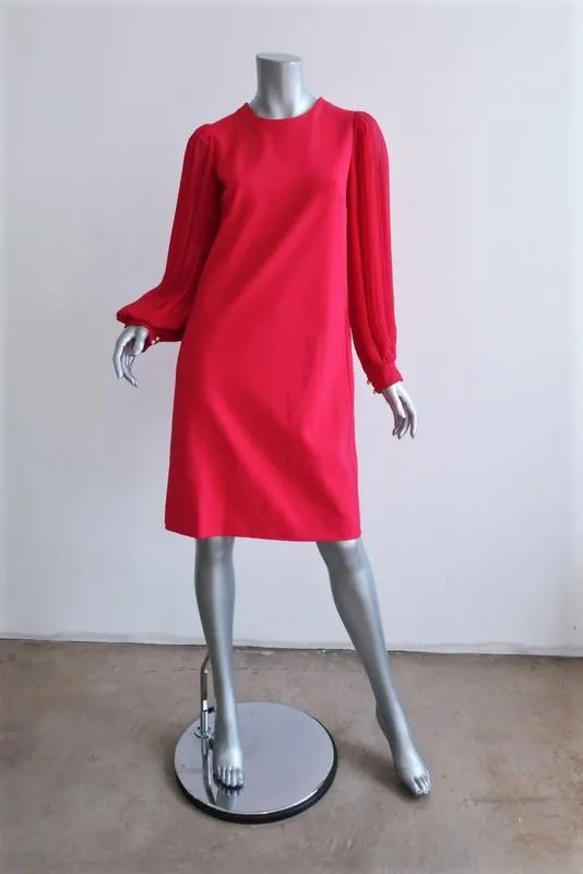 Gucci Pleated-Sleeve Shift Dress Magenta Silk & Stretch Crepe Size Medium