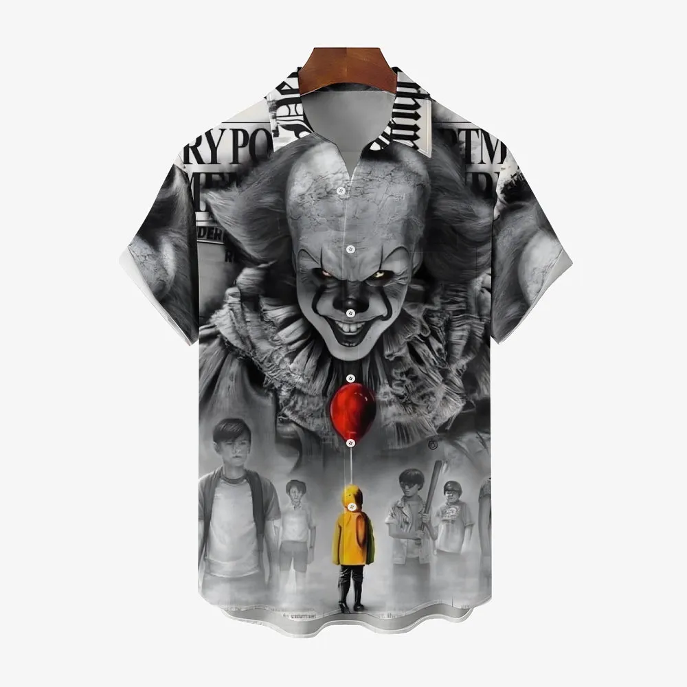 Halloween Horror Print Casual Short Sleeve Shirt 2408002750