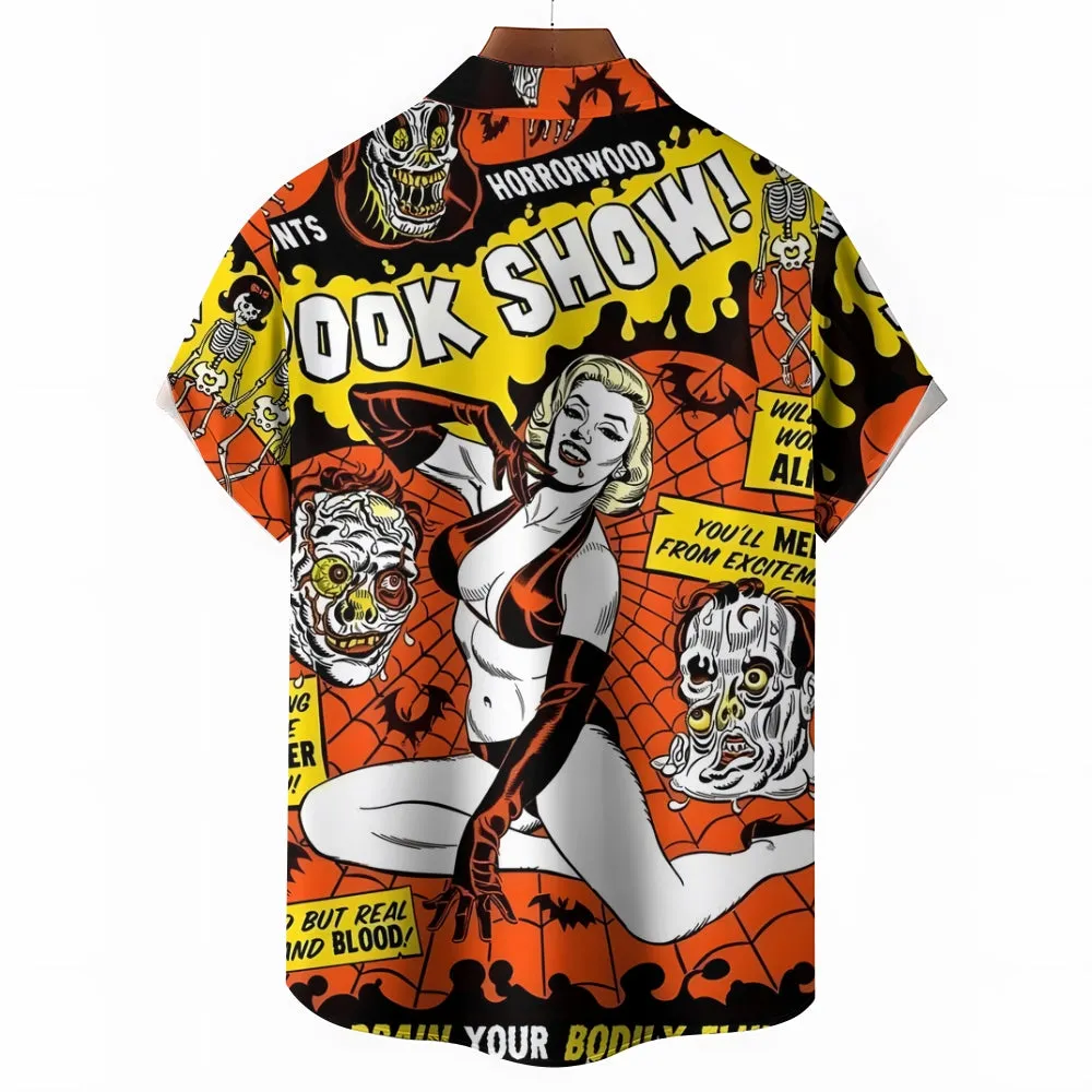 Halloween Spider Girl Casual Short Sleeve Shirt 2408002799