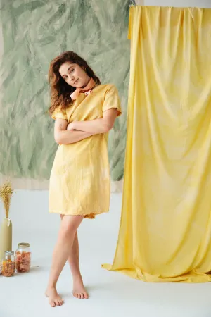 Hand Dyed Linen T-shirt Dress - Onion Yellow