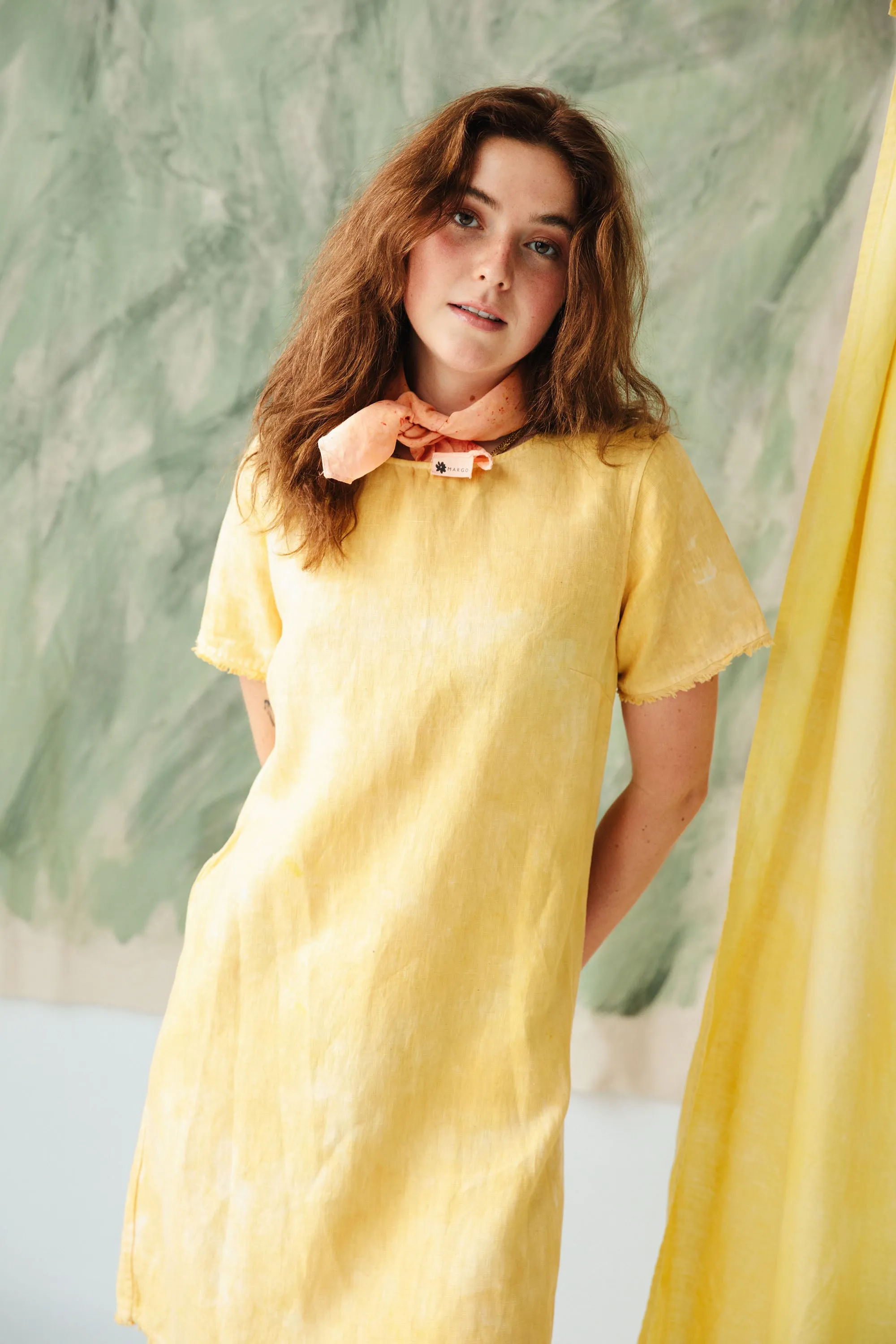 Hand Dyed Linen T-shirt Dress - Onion Yellow