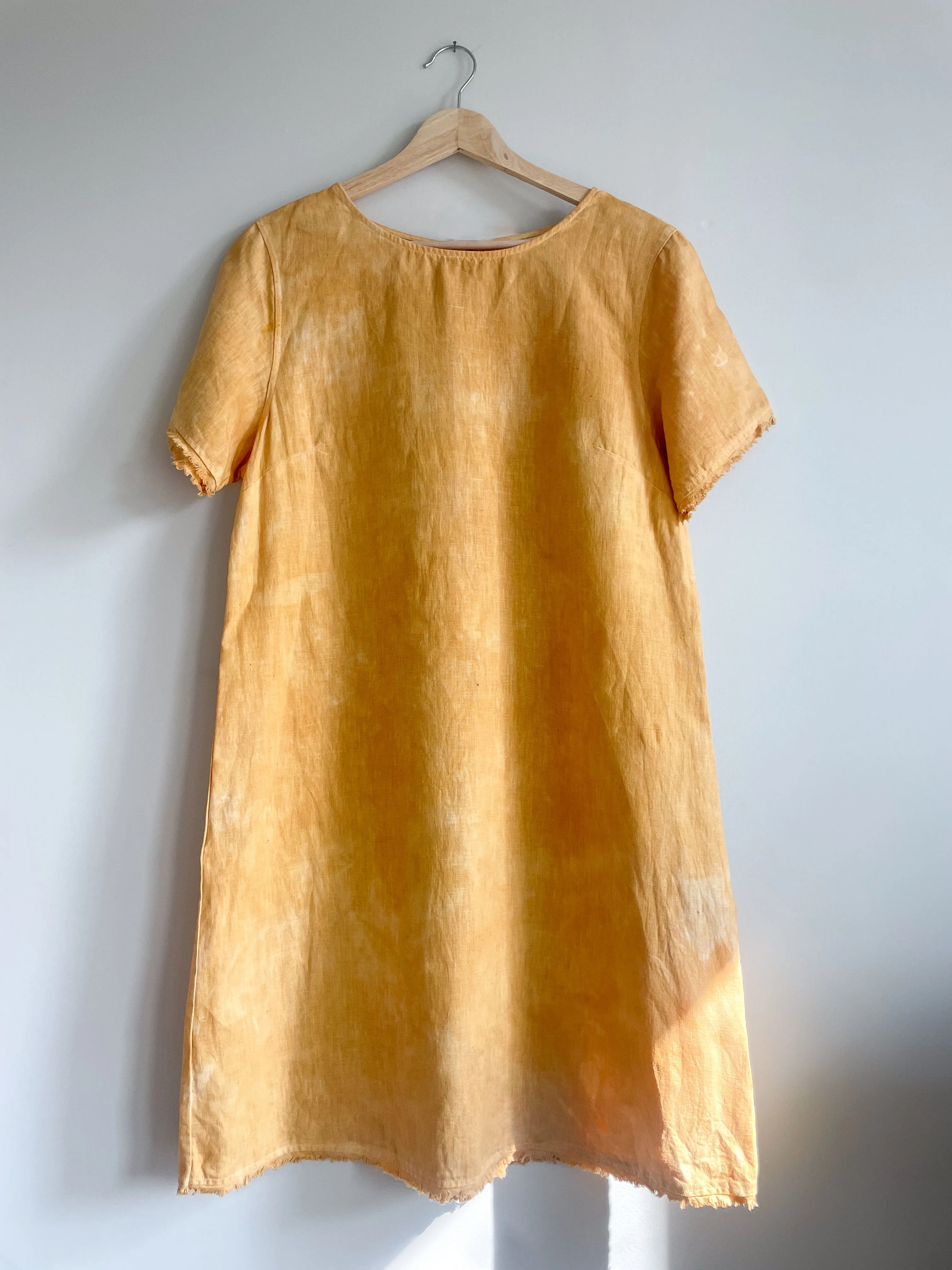 Hand Dyed Linen T-shirt Dress - Onion Yellow