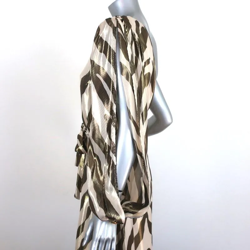 Haney One-Shoulder Midi Dress Malibu Metallic Zebra Print Size Small NEW
