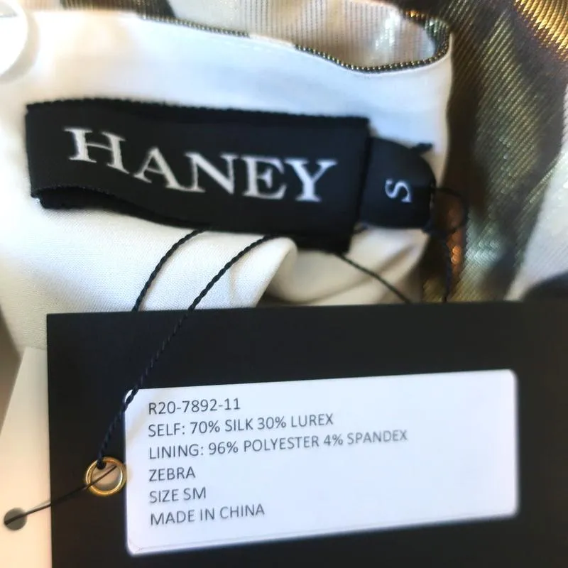 Haney One-Shoulder Midi Dress Malibu Metallic Zebra Print Size Small NEW