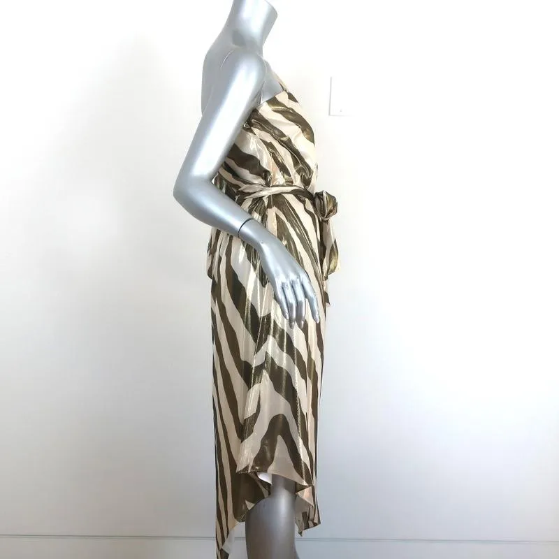 Haney One-Shoulder Midi Dress Malibu Metallic Zebra Print Size Small NEW
