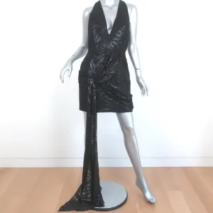 Haney Twist-Front Mini Dress Lexi Black Zebra Print Lurex Jacquard Size 6
