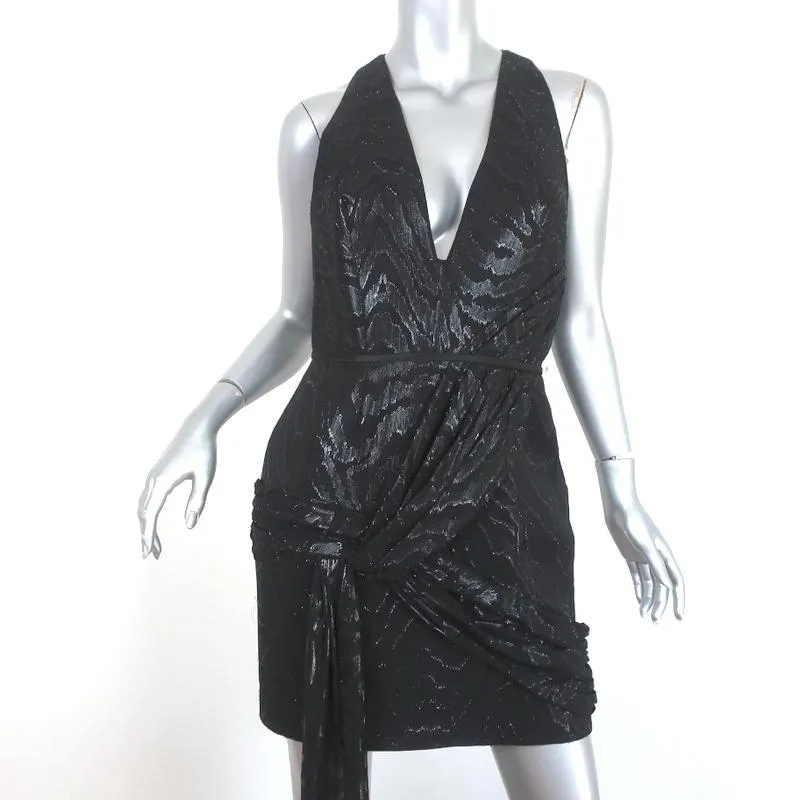 Haney Twist-Front Mini Dress Lexi Black Zebra Print Lurex Jacquard Size 6
