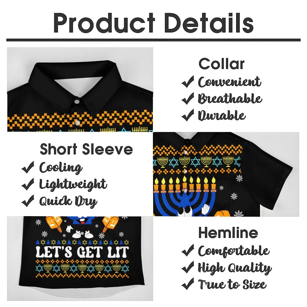 Happy Hanukkah Menorah Print Short Sleeve Shirt 2411011909