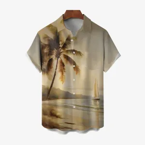 Hawaiian Comfort Large Size Cotton and Linen Short Sleeve Shirt 2406000703