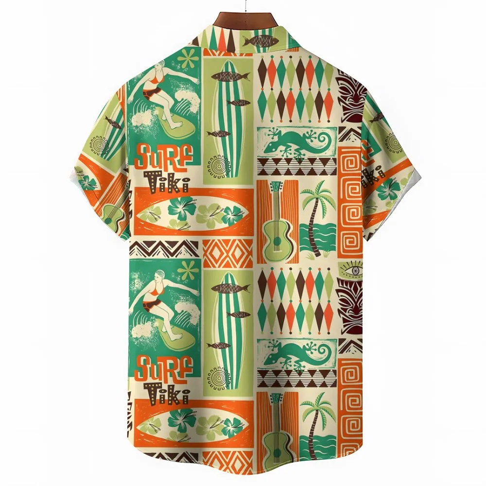 Hawaiian Tiki Art Poster Casual Short Sleeve Shirt 2406000415