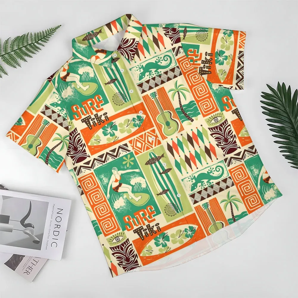 Hawaiian Tiki Art Poster Casual Short Sleeve Shirt 2406000415