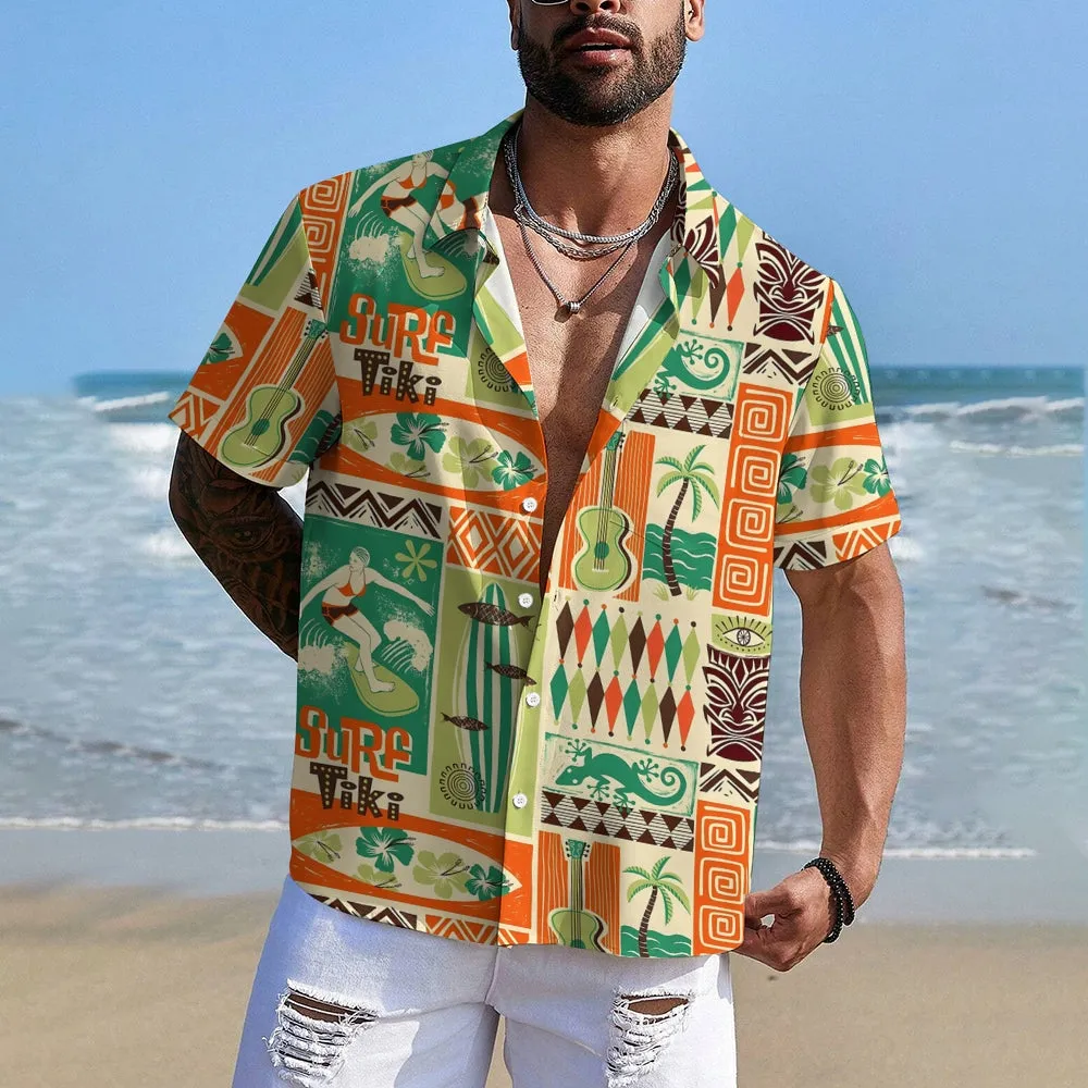 Hawaiian Tiki Art Poster Casual Short Sleeve Shirt 2406000415